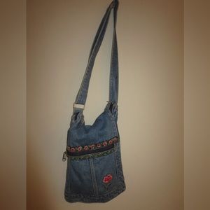 Flower pattern denim crossbody